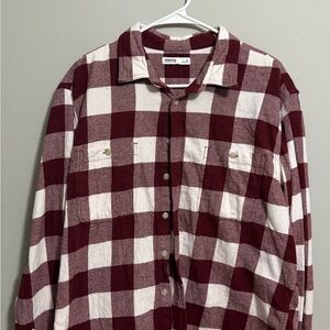 Men's Burgundy and White Flannel Shirt